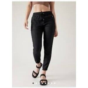 Athleta Cabo Linen Jogger Pants Black Distressed Women’s Size 8